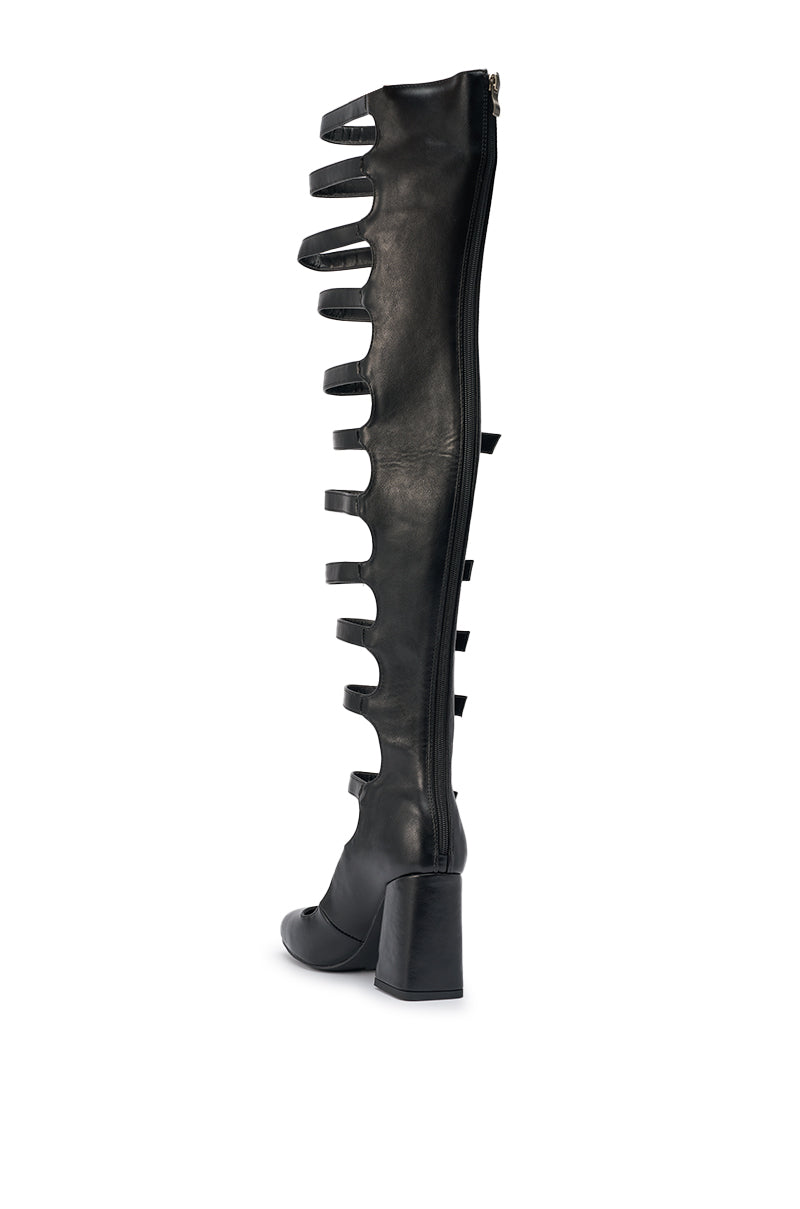 AKIRA GOLD YVETTE BLACK OVER THE KNEE MARY JANE BOOT