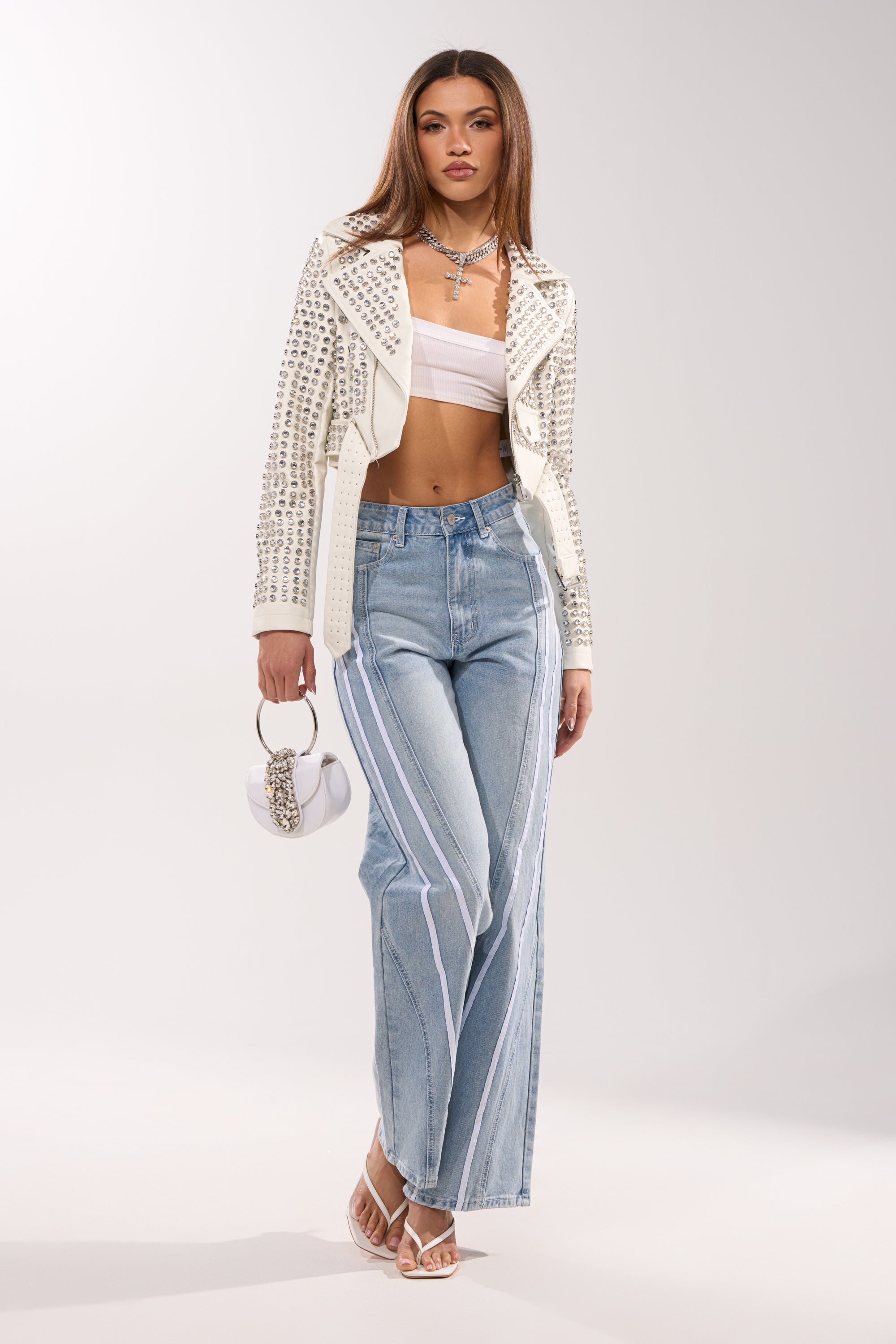 DEMI EMBELLISHED MOTO IN WHITE
